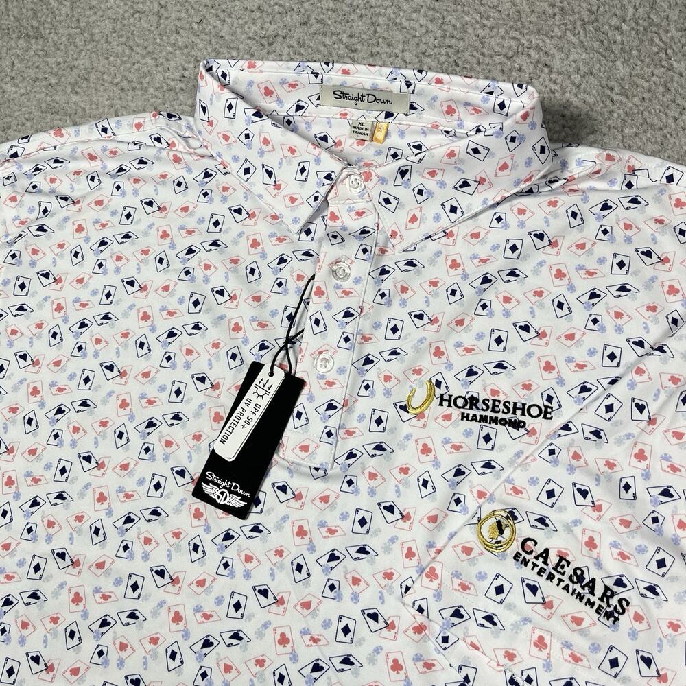 Straight Down Polo Shirt Mens XL Horseshoe Caesars Casino Performance AOP Golf